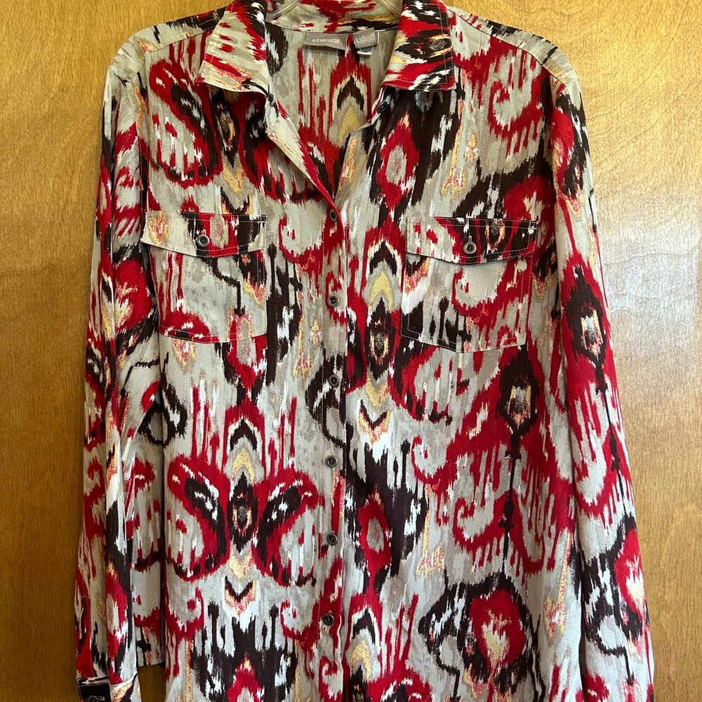 Chico's Red and Brown Abstract Pattern Blouse